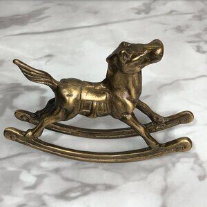 Vintage Brass Rocking Horse Carousel Figurine Equestrian Nursery